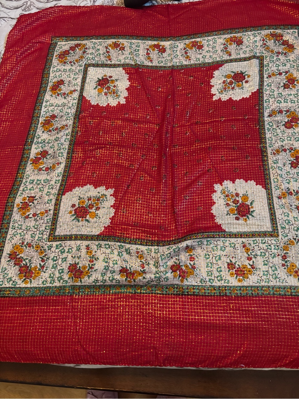 Vintage Metallic Floral Greek Scarf